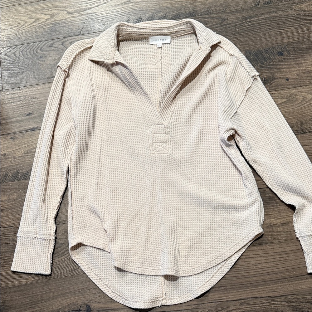 3/$8 Pink Rose Cream Waffle Knit Tunic